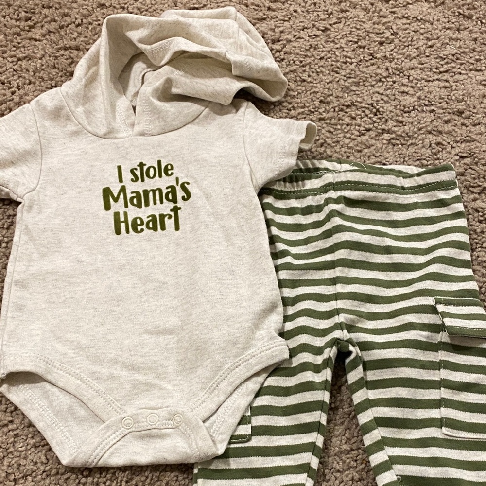 9mo Kids Matching Set - Green and White Striped Outfit